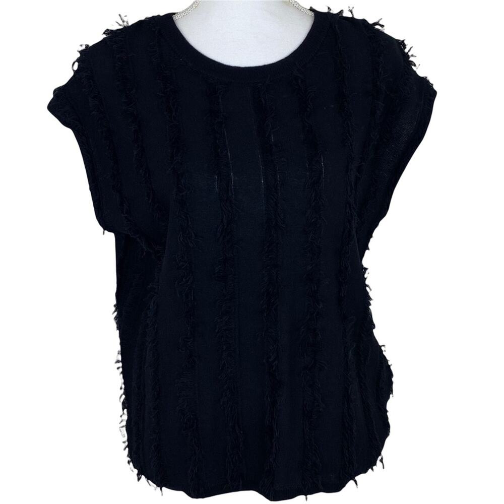 525 America Women's Sleeveless Eyelash Sweater Black Size M Boxy Relaxed‎ Fit